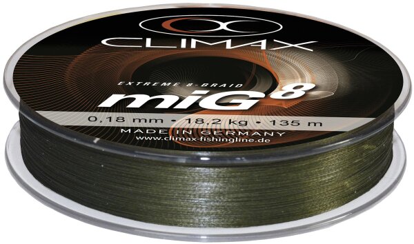Climax miG 8 Braid rundgeflochten Farbe Oliv-Grün 275m ø 0,14mm Tragkraft 13,5kg