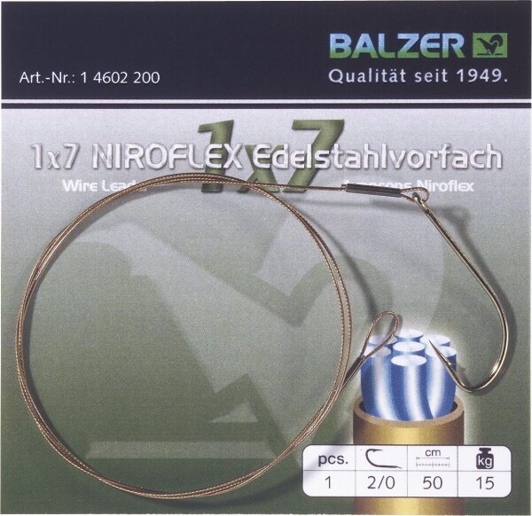 Balzer Niroflex Edelstahlvorfach 1x7 mit Einzelhaken und Schlaufe Tragkraft 12kg Hakengröße 1/0