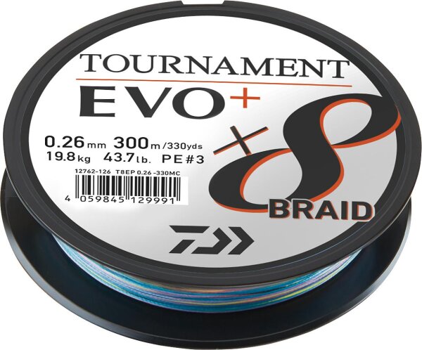Daiwa Schnur Tournament X8 Braid Evo+ Multicolor 300m Länge 300m Ø0,16mm