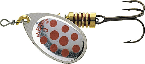 Mepps Spinner Aglia mit Punkten Farbe Silber rote Punkte Größe 2