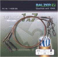 Balzer Niroflex Edelstahlvorfach 1x7 mit Karabiner-/Dreifachwirbel Länge 25cm Tragkraft 6kg