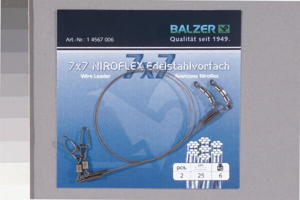 Balzer Niroflex Edelstahlvorfach 7x7 mit Karabiner/Dreifachwirbel