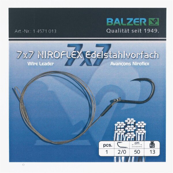 Balzer Niroflex Edelstahlvorfach 7x7 mit Einzelhaken und Schlaufe
