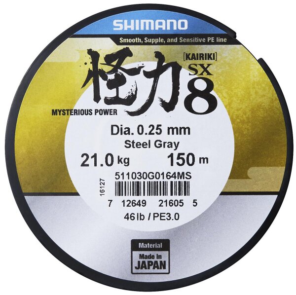 Shimano Schnur Kairiki 8-fach geflochten Farbe Stahlgrau Länge 150m