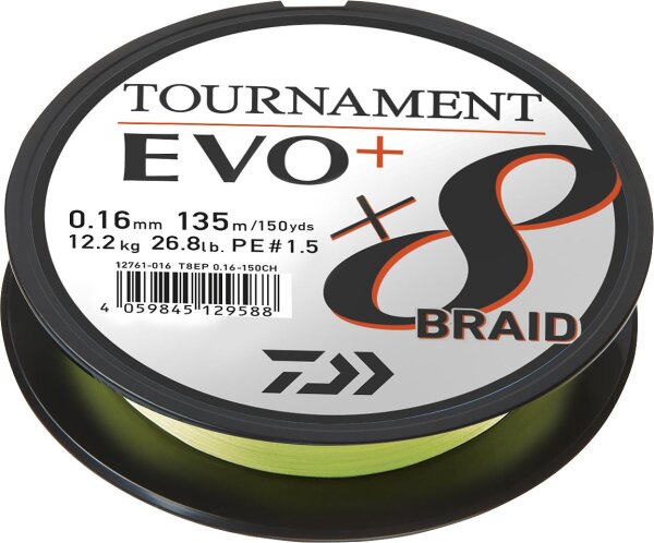 Daiwa Schnur Tournament X8 Braid Evo+ Chartreuse 900m Länge 900m Ø0,12mm